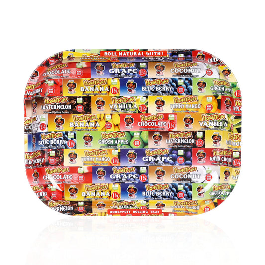 HONEYPUFF Tinplate Metal Rolling Tray, 7 x 5.4 Inches Small Size Rolling Trays, Portable Rolling Paper Tray