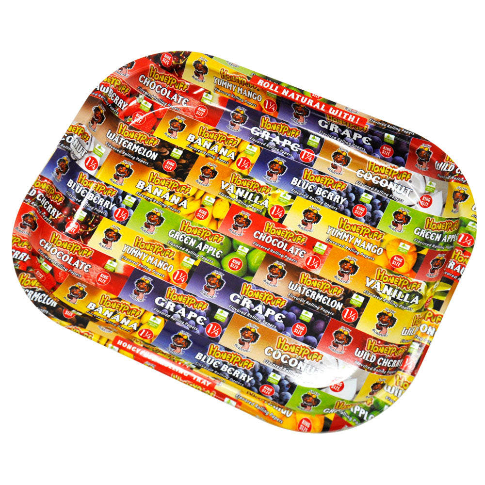 HONEYPUFF Tinplate Metal Rolling Tray, 7 x 5.4 Inches Small Size Rolling Trays, Portable Rolling Paper Tray