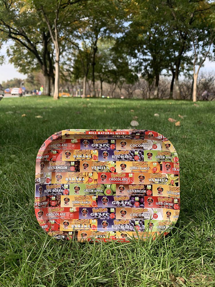 HONEYPUFF Tinplate Metal Rolling Tray, 7 x 5.4 Inches Small Size Rolling Trays, Portable Rolling Paper Tray