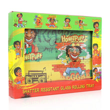 Load image into Gallery viewer, HONEYPUFF Glass Rolling Tray, Shatter Resistant Cigarette Rolling Tray, Rasta Style Rolling Paper Tray, 6.3” x 4.7” Size Cigarette Rolling Tray