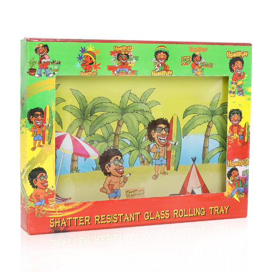 HONEYPUFF Glas-Rolltablett, bruchsicheres Zigaretten-Rolltablett, Zigarettenpapier-Tablett im Rasta-Stil, Zigaretten-Rolltablett in den Größen 6,3 x 4,7 Zoll