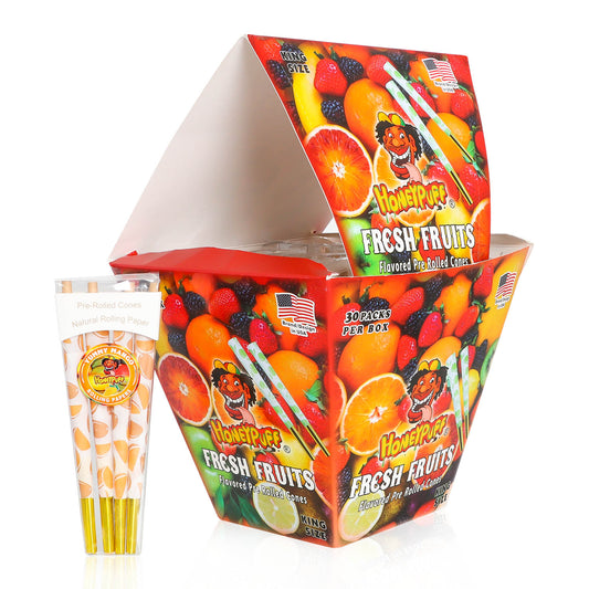 HONEYPUFF Mix Fruit Flavored Pre Rolled Cones, King Size Pre Rolled Rolling Paper with Golden Tips, Slow Burning Pre Rolled Paper Cones with Cones Loaders (8 Pcs)
