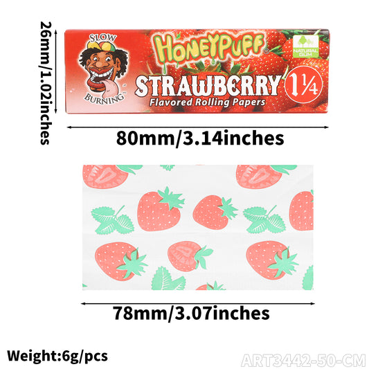 HONEYPUFF 1 1/4 Size Strawberry  Flavored Rolling Papers, Slow Burning Cigarette Rolling Papers (50 PCS)