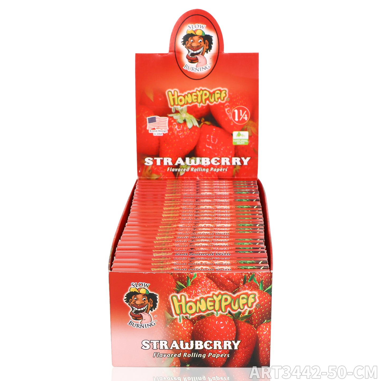 HONEYPUFF 1 1/4 Size Strawberry  Flavored Rolling Papers, Slow Burning Cigarette Rolling Papers (50 PCS)