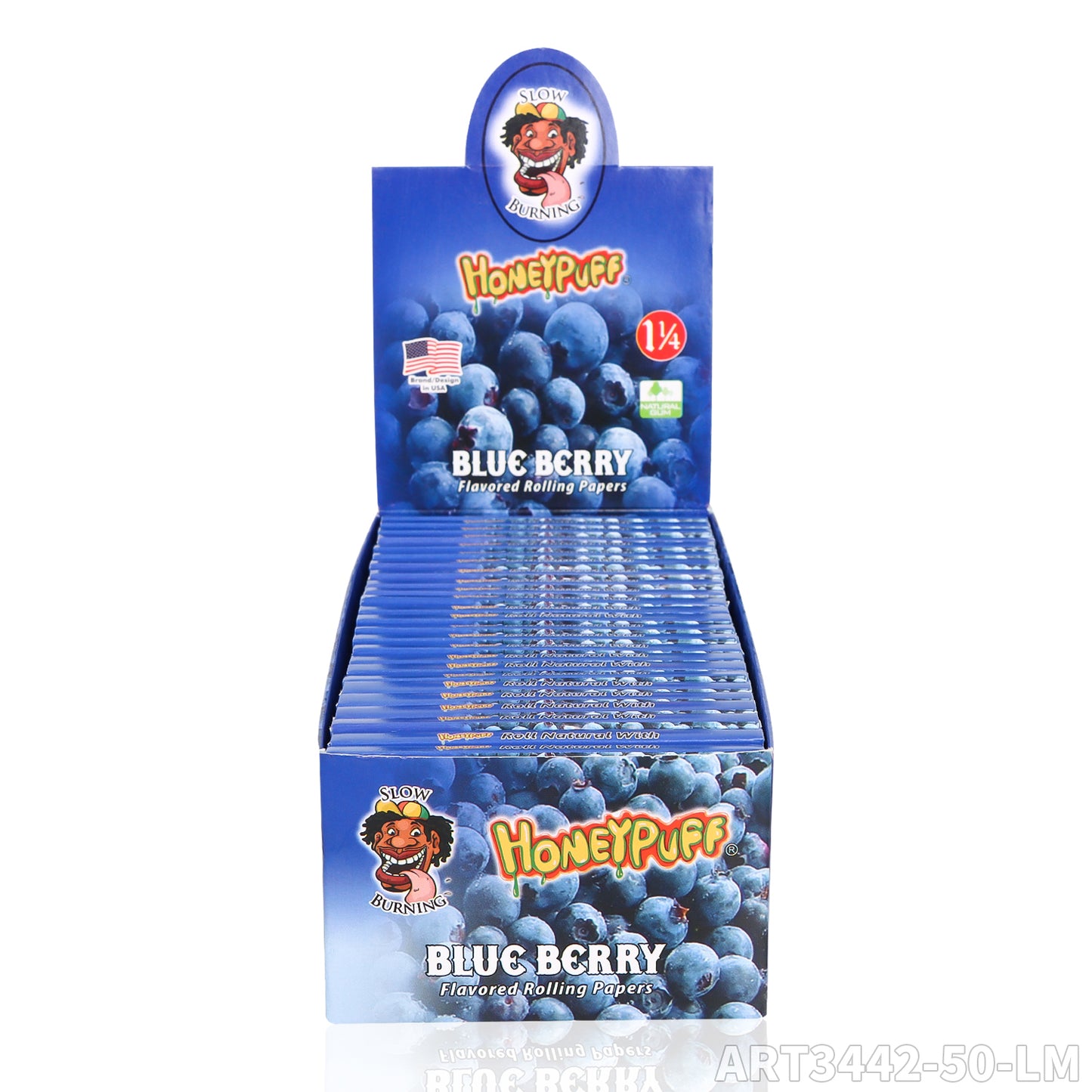 HONEYPUFF 1 1/4 Size Blueberry  Flavored Rolling Papers, Slow Burning Cigarette Rolling Papers (50 PCS)