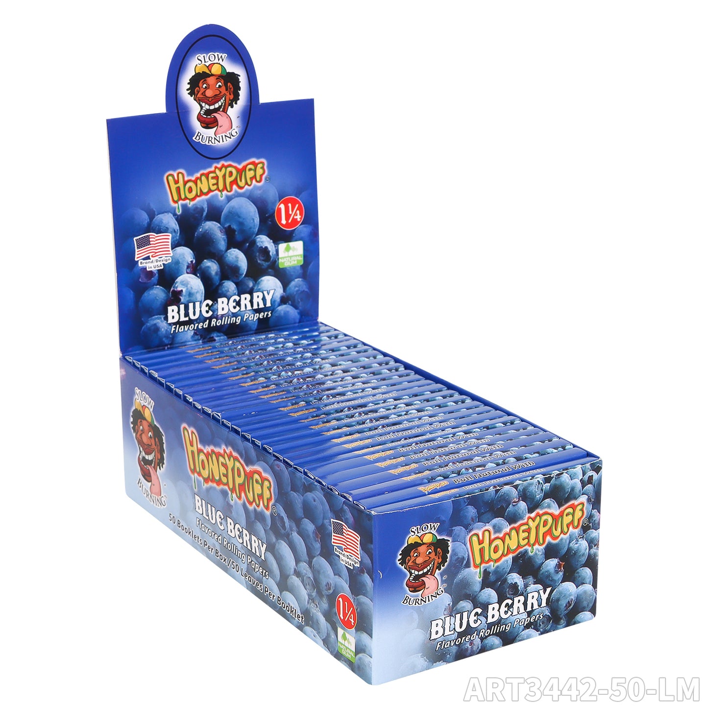 HONEYPUFF 1 1/4 Size Blueberry  Flavored Rolling Papers, Slow Burning Cigarette Rolling Papers (50 PCS)
