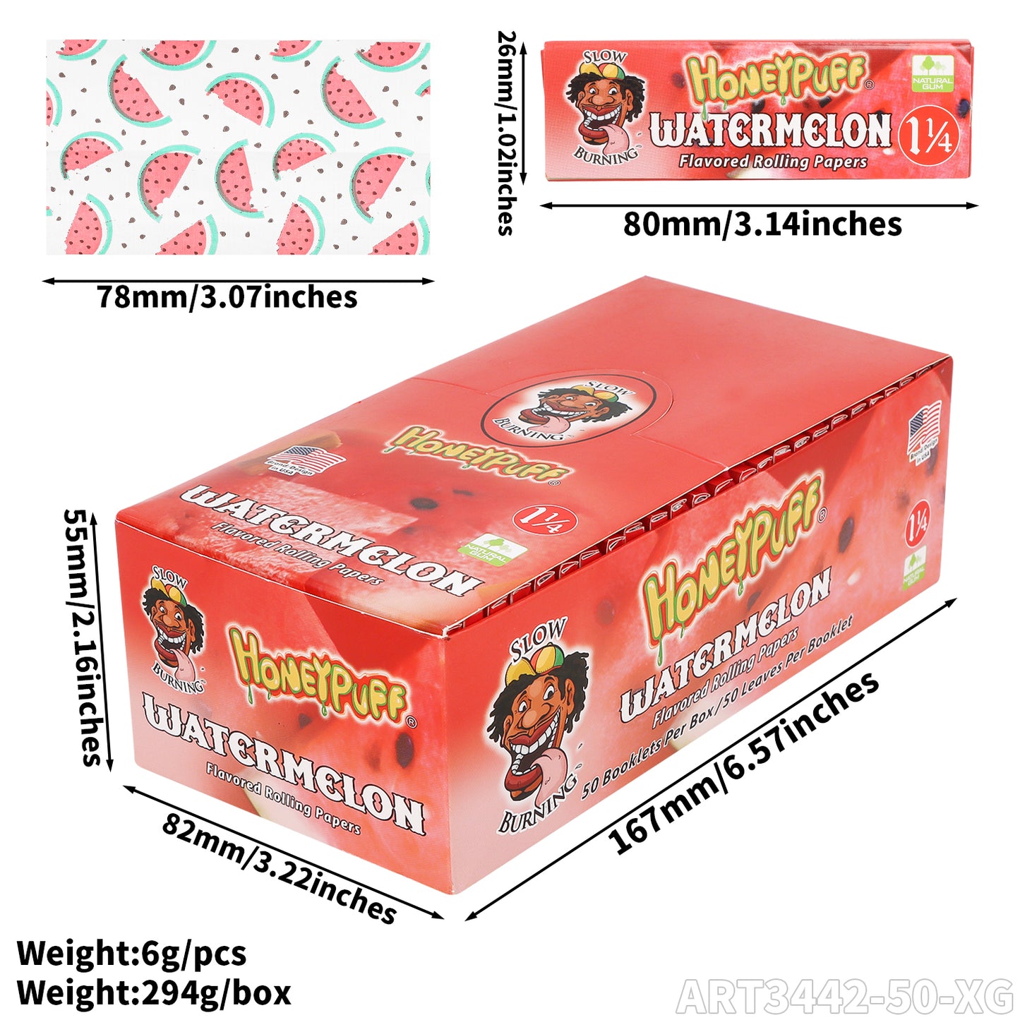 HONEYPUFF 1 1/4 Size ART3442-50-XG Flavored Rolling Papers, Slow Burning Cigarette Rolling Papers (50 PCS)