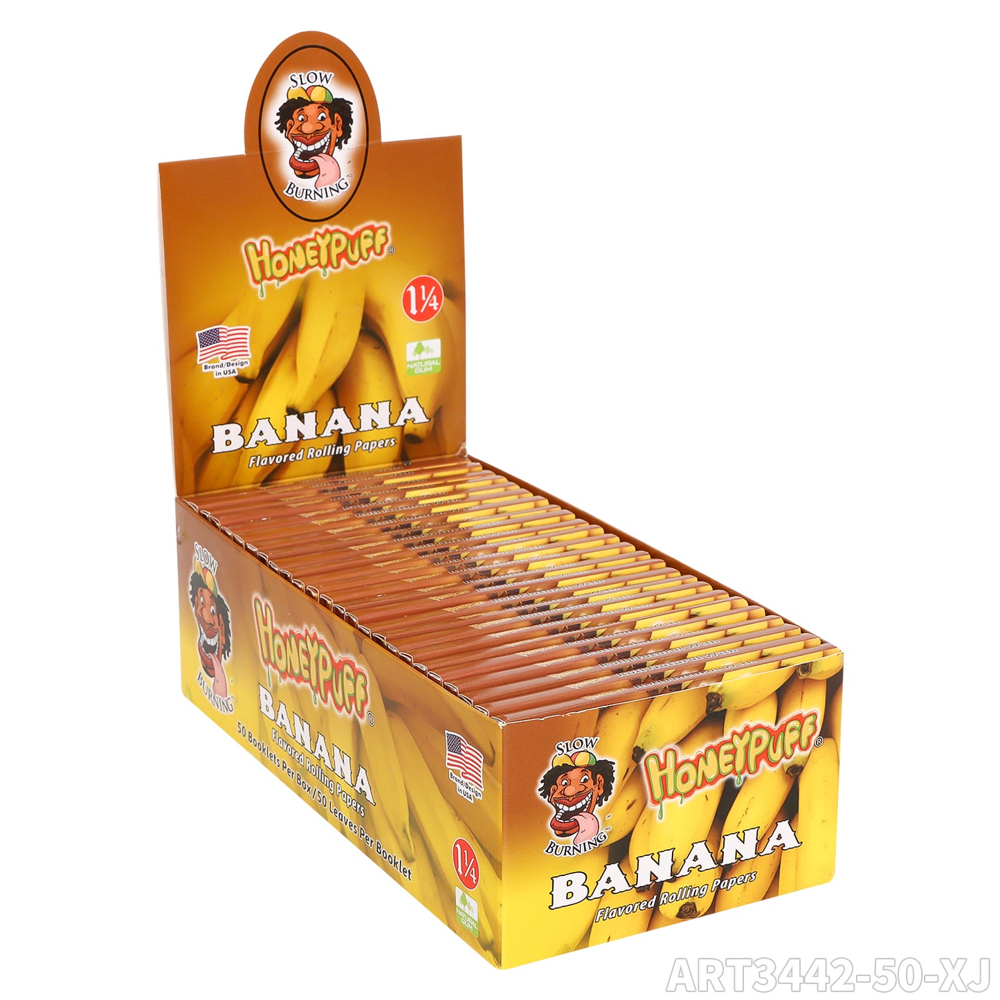 HONEYPUFF 1 1/4 Size Banana  Flavored Rolling Papers, Slow Burning Cigarette Rolling Papers (50 PCS)