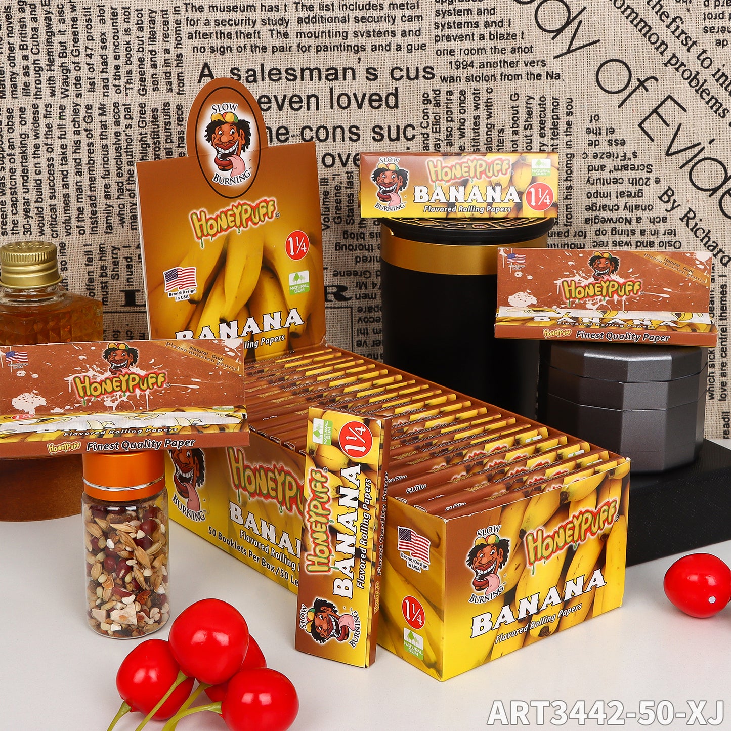 HONEYPUFF 1 1/4 Size Banana  Flavored Rolling Papers, Slow Burning Cigarette Rolling Papers (50 PCS)