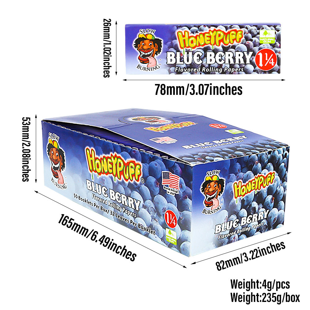 HONEYPUFF 1 1/4 Size Blueberry Flavored Rolling Papers 12 Packs Flavored Rolling Papers