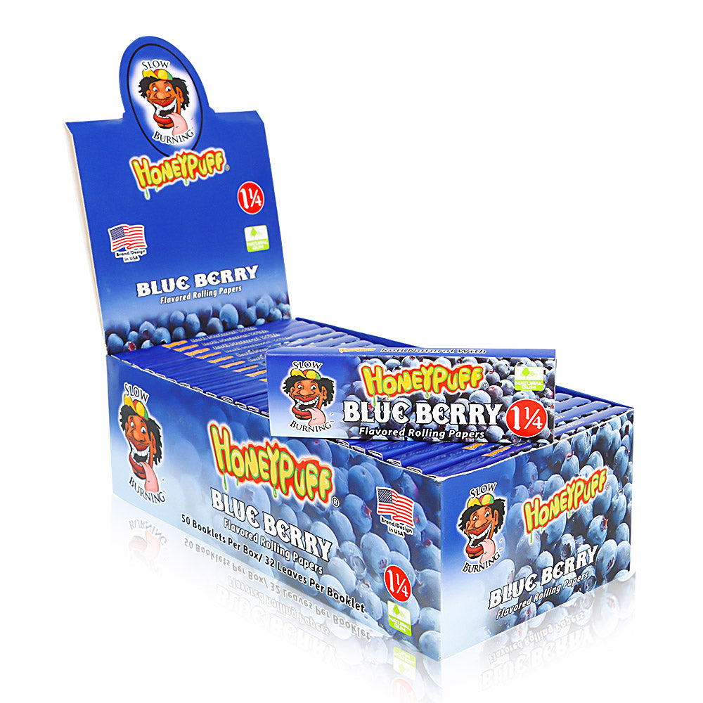 HONEYPUFF 1 1/4 Size Blueberry Flavored Rolling Papers 12 Packs Flavored Rolling Papers