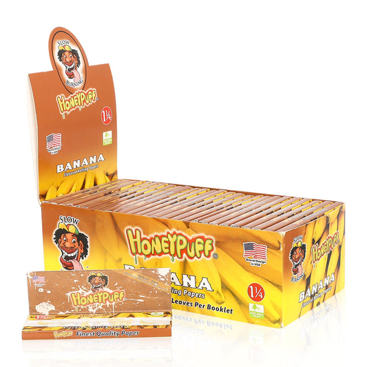 HONEYPUFF Zigarettenpapier mit Bananengeschmack, Größe 1 1/4, 12 Packungen, aromatisiertes Zigarettenpapier
