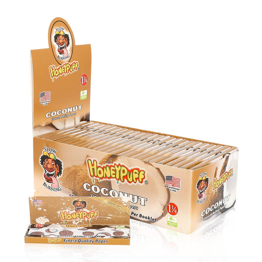 HONEYPUFF Zigarettenpapier mit Kokosgeschmack, Größe 1 1/4, 12 Packungen, aromatisiertes Zigarettenpapier