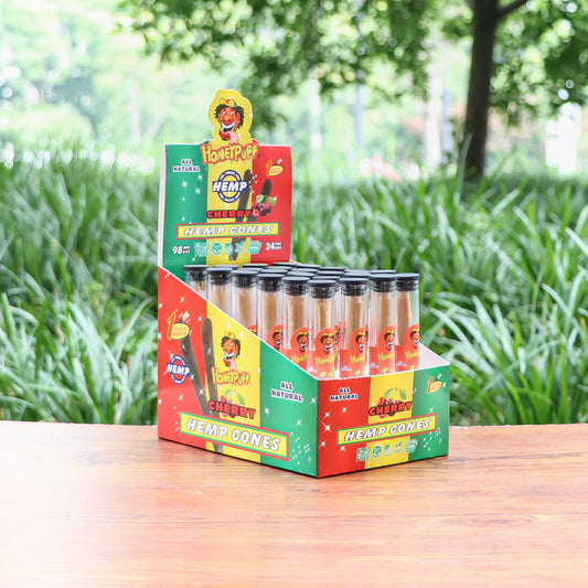 HONEYPUFF 98 mmFruit Flavored Pre Rolled Cones, Wood Tips Rolling Cones & Glass Cigarette Holder, 1 PCS /Tube 24Tubes / Box
