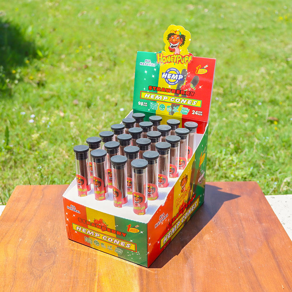 HONEYPUFF 98 mmFruit Flavored Pre Rolled Cones, Wood Tips Rolling Cones & Glass Cigarette Holder, 1 PCS /Tube 24Tubes / Box