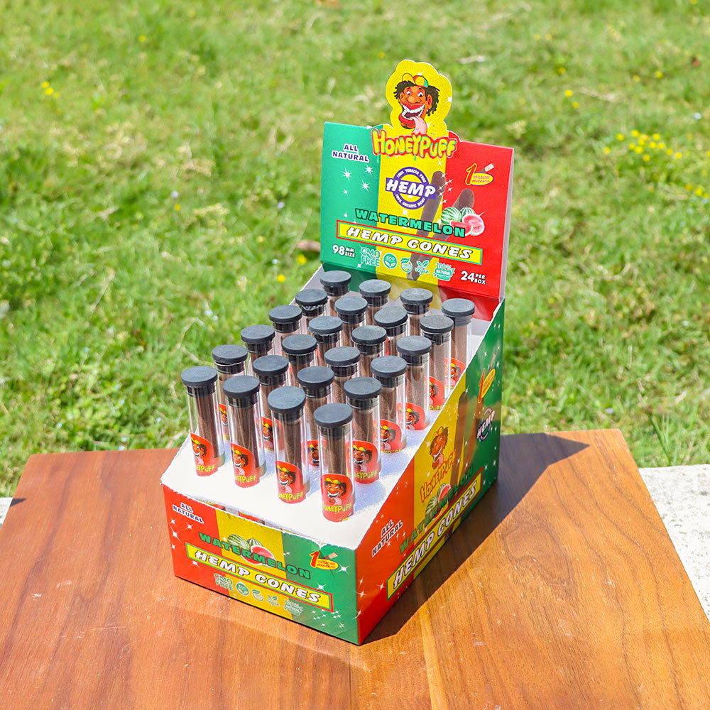 HONEYPUFF 98 mmFruit Flavored Pre Rolled Cones, Wood Tips Rolling Cones & Glass Cigarette Holder, 1 PCS /Tube 24Tubes / Box