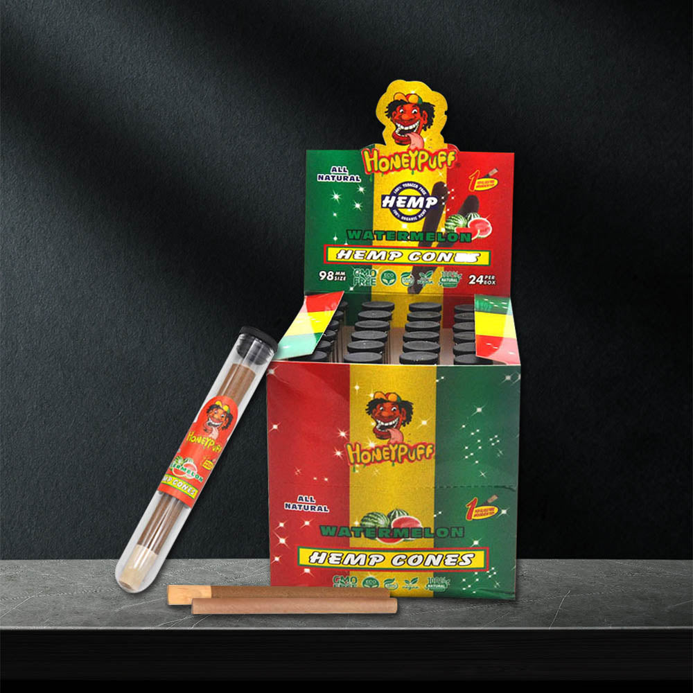 HONEYPUFF 98 mmFruit Flavored Pre Rolled Cones, Wood Tips Rolling Cones & Glass Cigarette Holder, 1 PCS /Tube 24Tubes / Box
