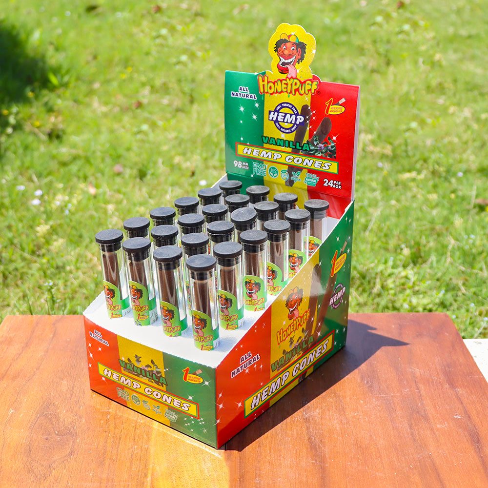 HONEYPUFF 98 mmFruit Flavored Pre Rolled Cones, Wood Tips Rolling Cones & Glass Cigarette Holder, 1 PCS /Tube 24Tubes / Box