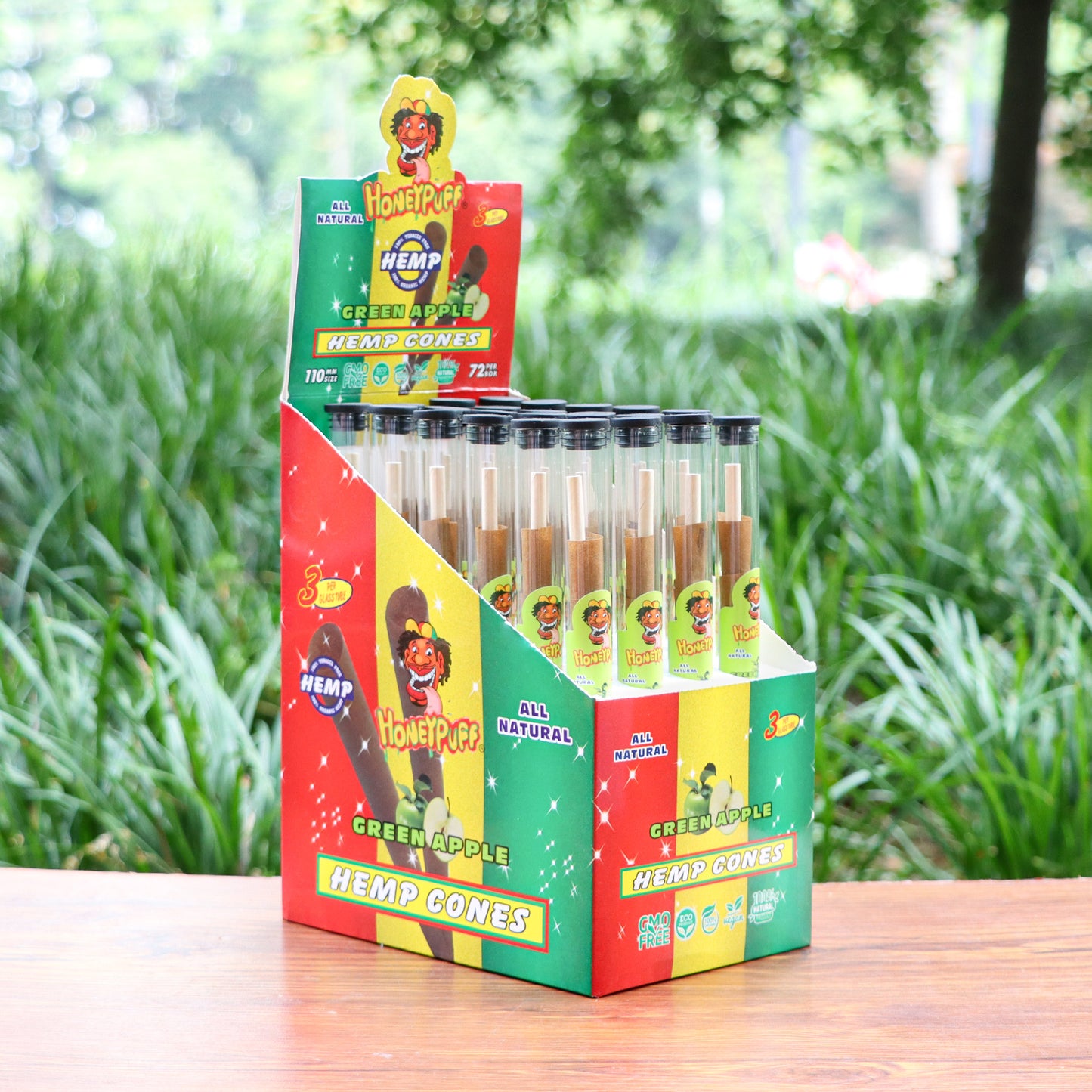 HONEYPUFF 98 mm Fruit Flavored Pre Rolled Cones, Wood Tips Rolling Cones & Glass Cigarette Holder, 1 PCS /Tube 24Tubes / Box