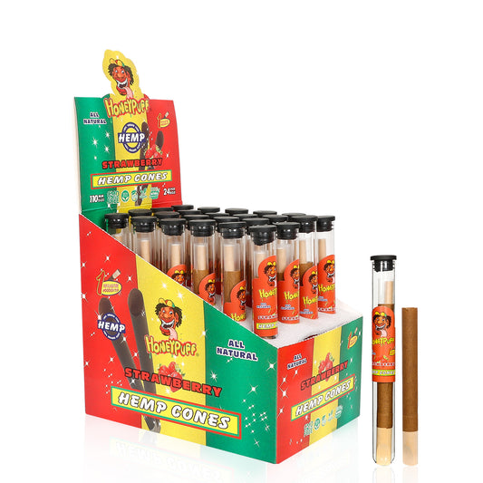 HONEYPUFF Strawberry Flavors Pre Rolled Cones with Wood Tips, King Size Rolling Paper & Glass Cigarette Holder, Slow Burning Rolling Cones, 1 PCS/ Tube 24 Tubes/Box