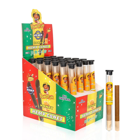 HONEYPUFF Honey Flavors Pre Rolled Cones with Wood Tips, King Size Rolling Paper & Glass Cigarette Holder, Slow Burning Rolling Cones, 1 PCS/ Tube 24 Tubes/Box