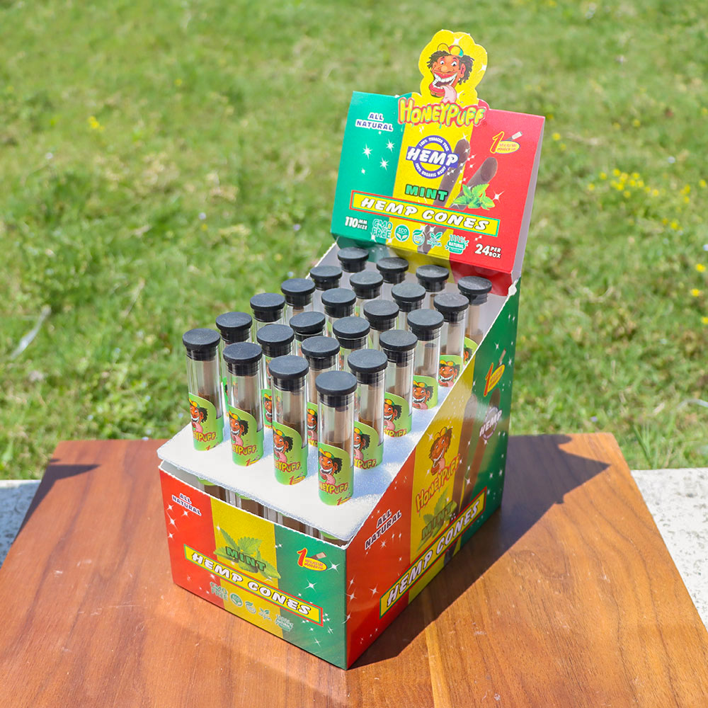 HONEYPUFF 98 mm Fruit Flavored Pre Rolled Cones, Wood Tips Rolling Cones & Glass Cigarette Holder, 1 PCS /Tube 24Tubes / Box