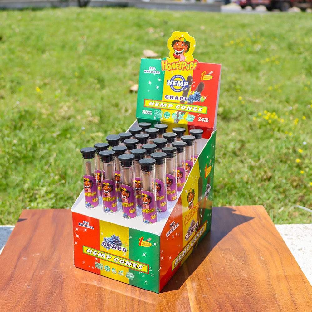 HONEYPUFF 98 mm Fruit Flavored Pre Rolled Cones, Wood Tips Rolling Cones & Glass Cigarette Holder, 1 PCS /Tube 24Tubes / Box