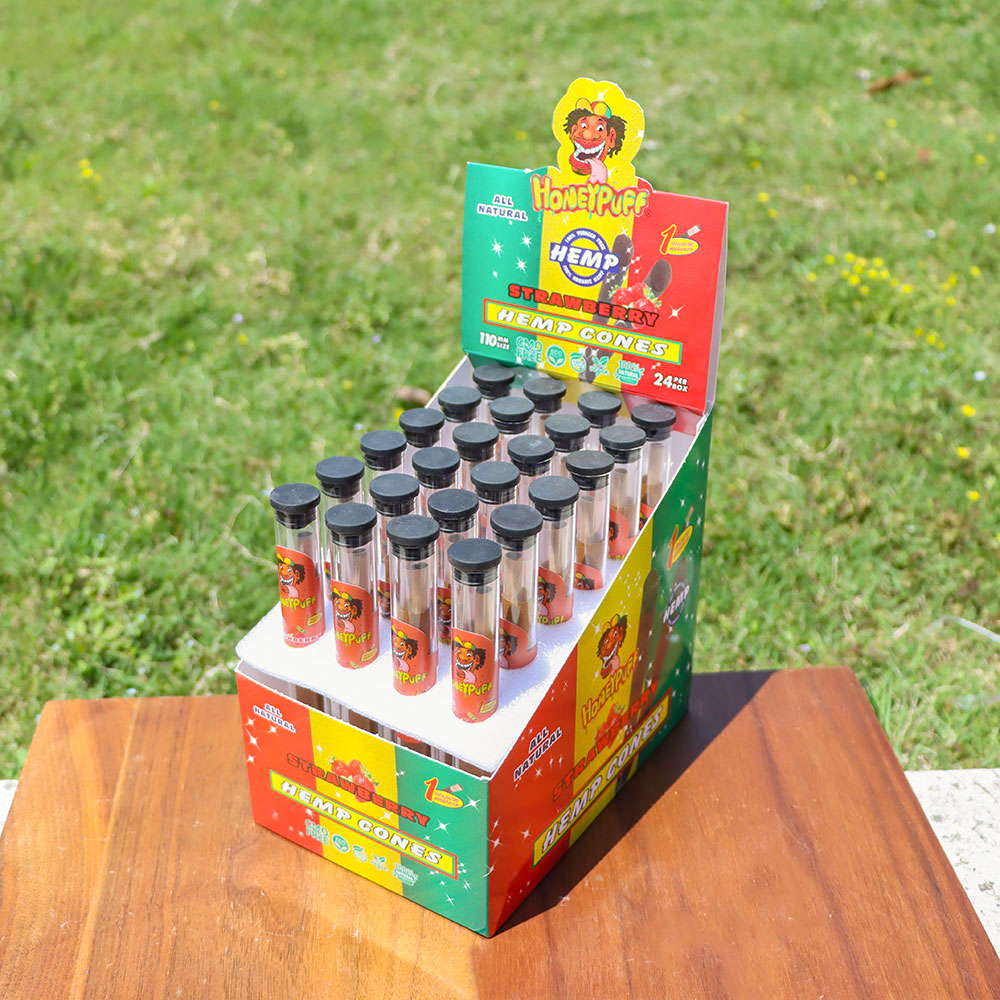 HONEYPUFF 98 mm Fruit Flavored Pre Rolled Cones, Wood Tips Rolling Cones & Glass Cigarette Holder, 1 PCS /Tube 24Tubes / Box