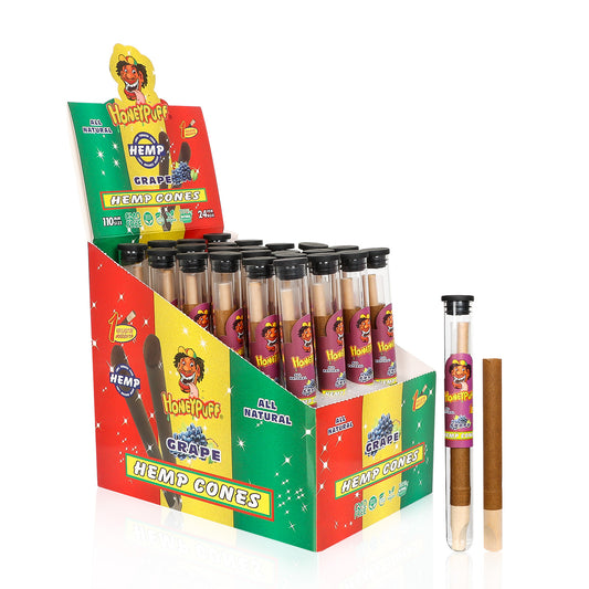 HONEYPUFF Grape Flavors Pre Rolled Cones with Wood Tips, King Size Rolling Paper & Glass Cigarette Holder, Slow Burning Rolling Cones, 1 PCS/ Tube 24 Tubes/Box
