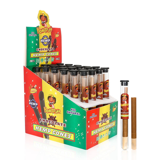 HONEYPUFF Chocolate Flavors Pre Rolled Cones with Wood Tips, King Size Rolling Paper & Glass Cigarette Holder, Slow Burning Rolling Cones, 1 PCS/ Tube 24 Tubes/Box