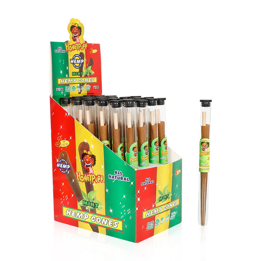 HONEYPUFF Mint Flavors Pre Rolled Cones with Tips, King Size Pre Rolled Rolling Paper, Natural Rolling Papers & Glass Cigarette Holder, 3Cone/Tube 24Tubes/Box