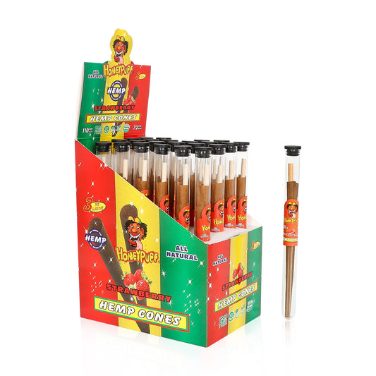 HONEYPUFF Strawberry Flavors Pre Rolled Cones with Tips, King Size Pre Rolled Rolling Paper, Natural Rolling Papers & Glass Cigarette Holder, 3Cone/Tube 24Tubes/Box