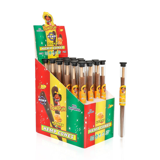 HONEYPUFF Honey Flavors Pre Rolled Cones with Tips, King Size Pre Rolled Rolling Paper, Natural Rolling Papers & Glass Cigarette Holder, 3Cone/Tube 24Tubes/Box
