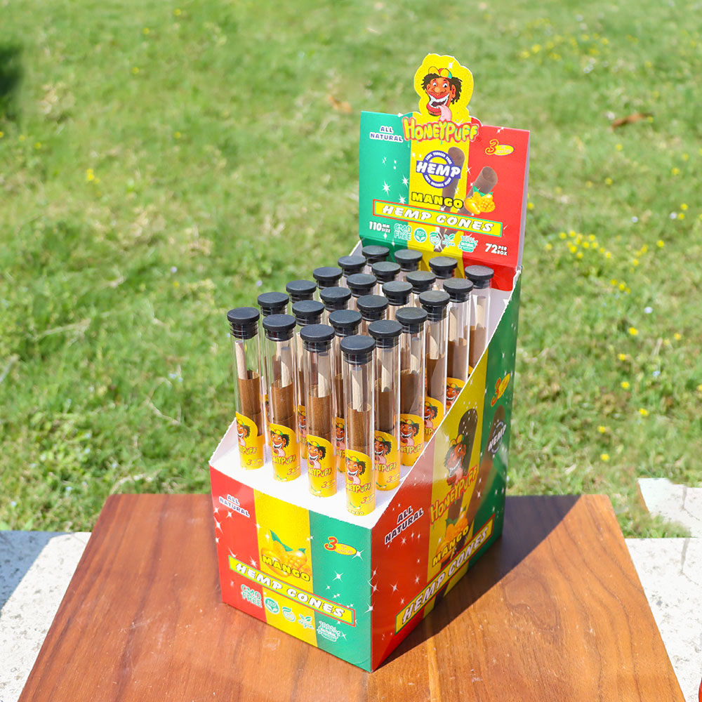 HONEYPUFF Mango Flavors Pre Rolled Cones with Tips, King Size Pre Rolled Rolling Paper, Natural Rolling Papers & Glass Cigarette Holder, 3Cone/Tube 24Tubes/Box
