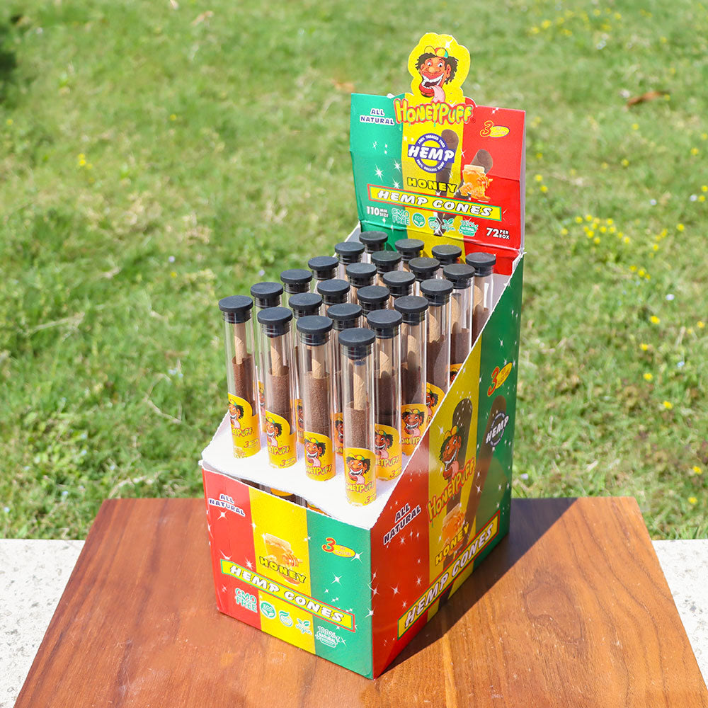 HONEYPUFF Honey Flavors Pre Rolled Cones with Tips, King Size Pre Rolled Rolling Paper, Natural Rolling Papers & Glass Cigarette Holder, 3Cone/Tube 24Tubes/Box