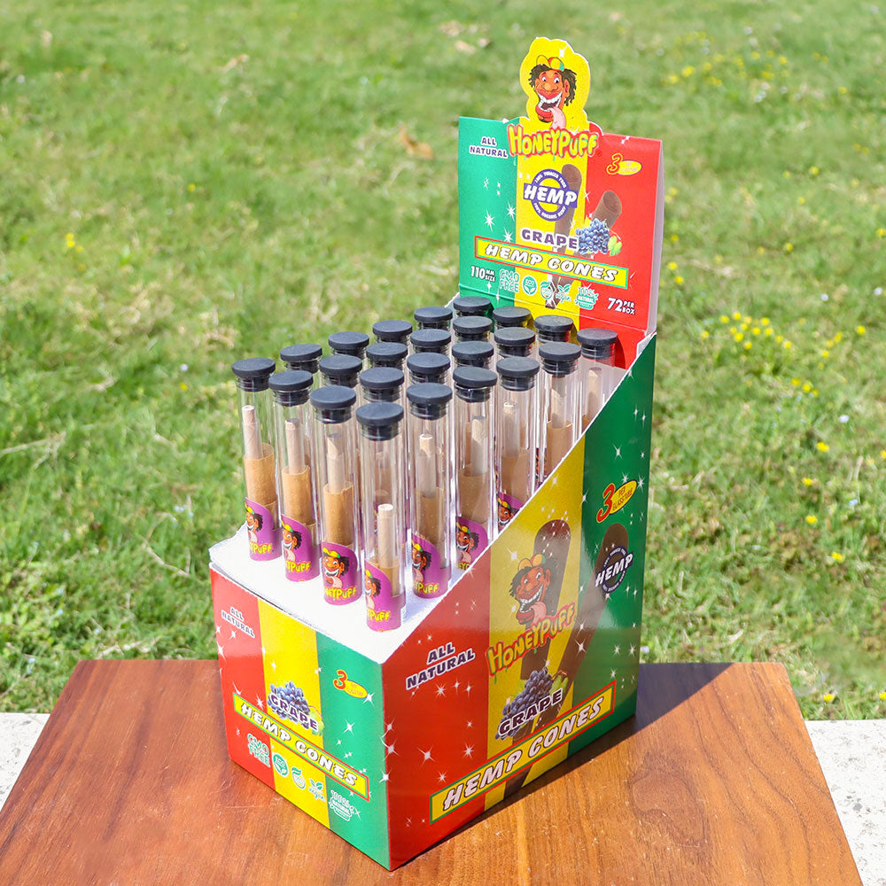 HONEYPUFF 110mm 10 Flavored Pre Rolled Cones, Wood Tips Rolling Cones & Glass Cigarette Holder, 1 PCS /Tube 24Tubes / Box