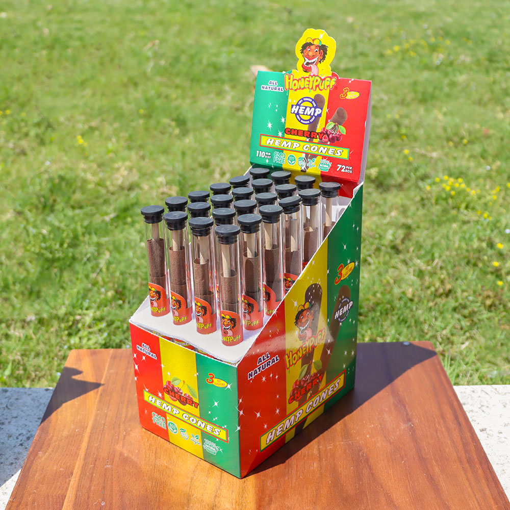 HONEYPUFF 110mm 10 Flavored Pre Rolled Cones, Wood Tips Rolling Cones & Glass Cigarette Holder, 1 PCS /Tube 24Tubes / Box