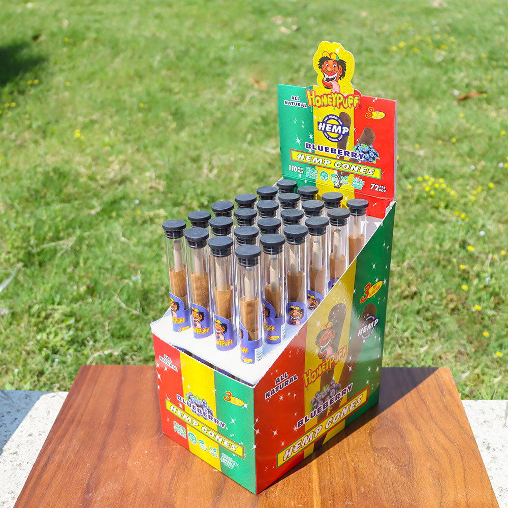 HONEYPUFF 110mm 10 Flavored Pre Rolled Cones, Wood Tips Rolling Cones & Glass Cigarette Holder, 1 PCS /Tube 24Tubes / Box