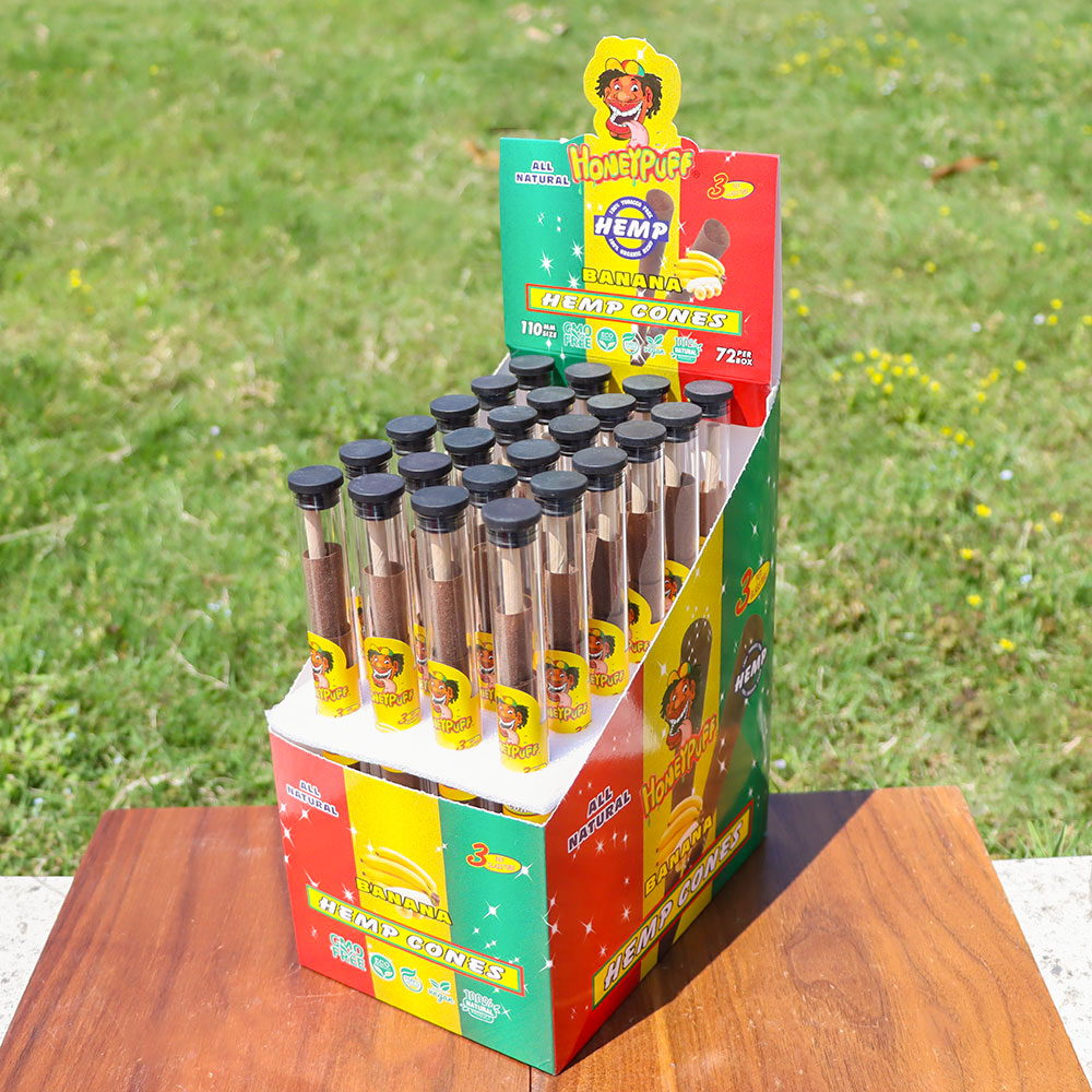 HONEYPUFF Banana Flavors Pre Rolled Cones with Tips, King Size Pre Rolled Rolling Paper, Natural Rolling Papers & Glass Cigarette Holder, 3Cone/Tube 24Tubes/Box