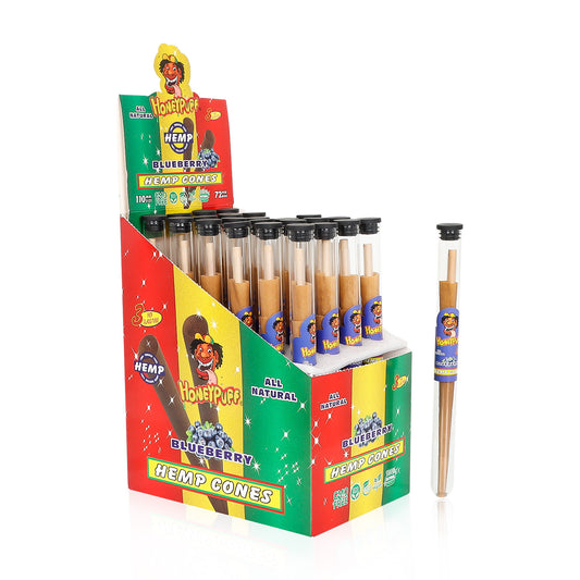 HONEYPUFF Blueberry Flavors Pre Rolled Cones with Tips, King Size Pre Rolled Rolling Paper, Natural Rolling Papers & Glass Cigarette Holder, 3Cone/Tube 24Tubes/Box