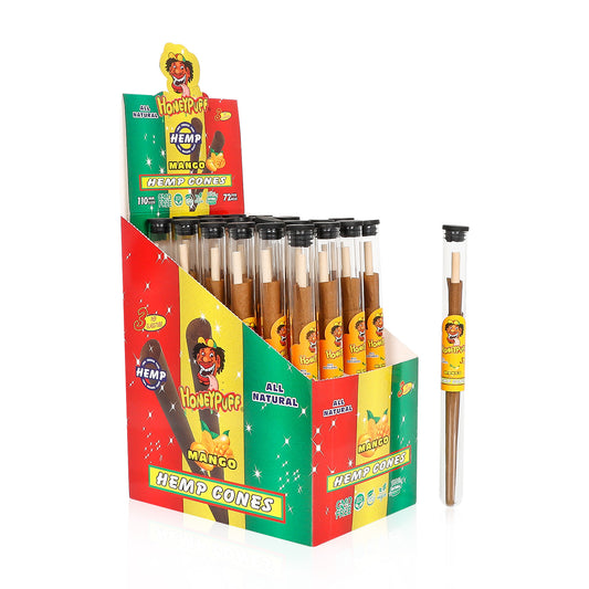 HONEYPUFF Mango Flavors Pre Rolled Cones with Tips, King Size Pre Rolled Rolling Paper, Natural Rolling Papers & Glass Cigarette Holder, 3Cone/Tube 24Tubes/Box