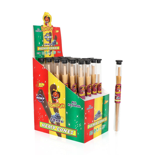 HONEYPUFF Grape Flavors Pre Rolled Cones with Tips, King Size Pre Rolled Rolling Paper, Natural Rolling Papers & Glass Cigarette Holder, 3Cone/Tube 24Tubes/Box