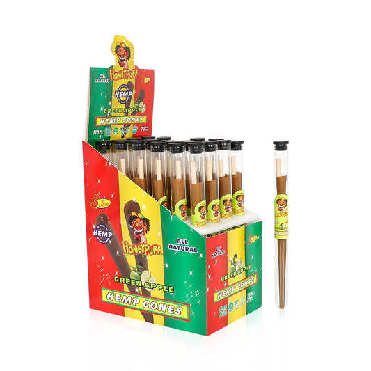 HONEYPUFF Green Apple Flavors Pre Rolled Cones with Tips, King Size Pre Rolled Rolling Paper, Natural Rolling Papers & Glass Cigarette Holder, 3Cone/Tube 24Tubes/Box