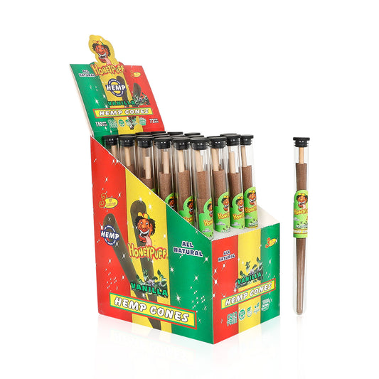 HONEYPUFF Vanilla Flavors Pre Rolled Cones with Tips, King Size Pre Rolled Rolling Paper, Natural Rolling Papers & Glass Cigarette Holder, 3Cone/Tube 24Tubes/Box