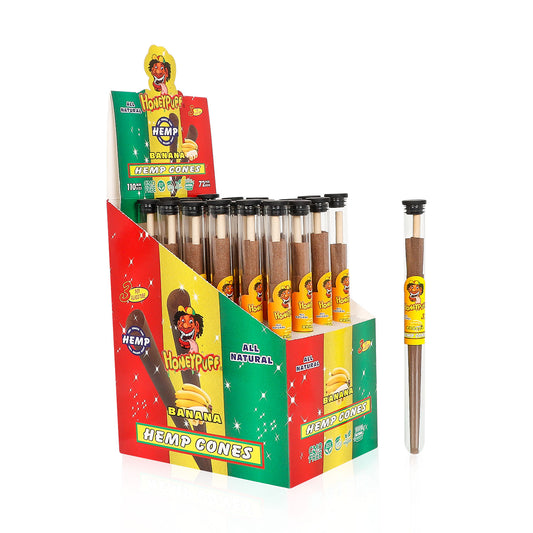 HONEYPUFF Banana Flavors Pre Rolled Cones with Tips, King Size Pre Rolled Rolling Paper, Natural Rolling Papers & Glass Cigarette Holder, 3Cone/Tube 24Tubes/Box