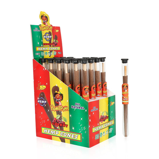 HONEYPUFF Cherry Flavors Pre Rolled Cones with Tips, King Size Pre Rolled Rolling Paper, Natural Rolling Papers & Glass Cigarette Holder, 3Cone/Tube 24Tubes/Box