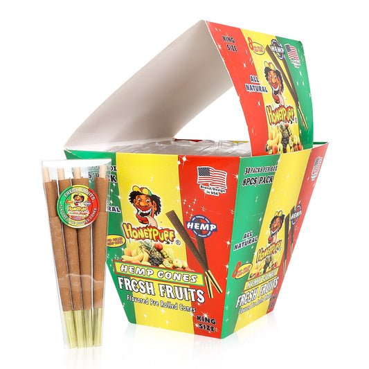 HONEYPUFF Fresh Fruit Flavored Pre Rolled Cones, King Size Rolling Cones with Tips, Slow Burning Rolling Papers, 8 Pcs / Pack 30 Packs / Box