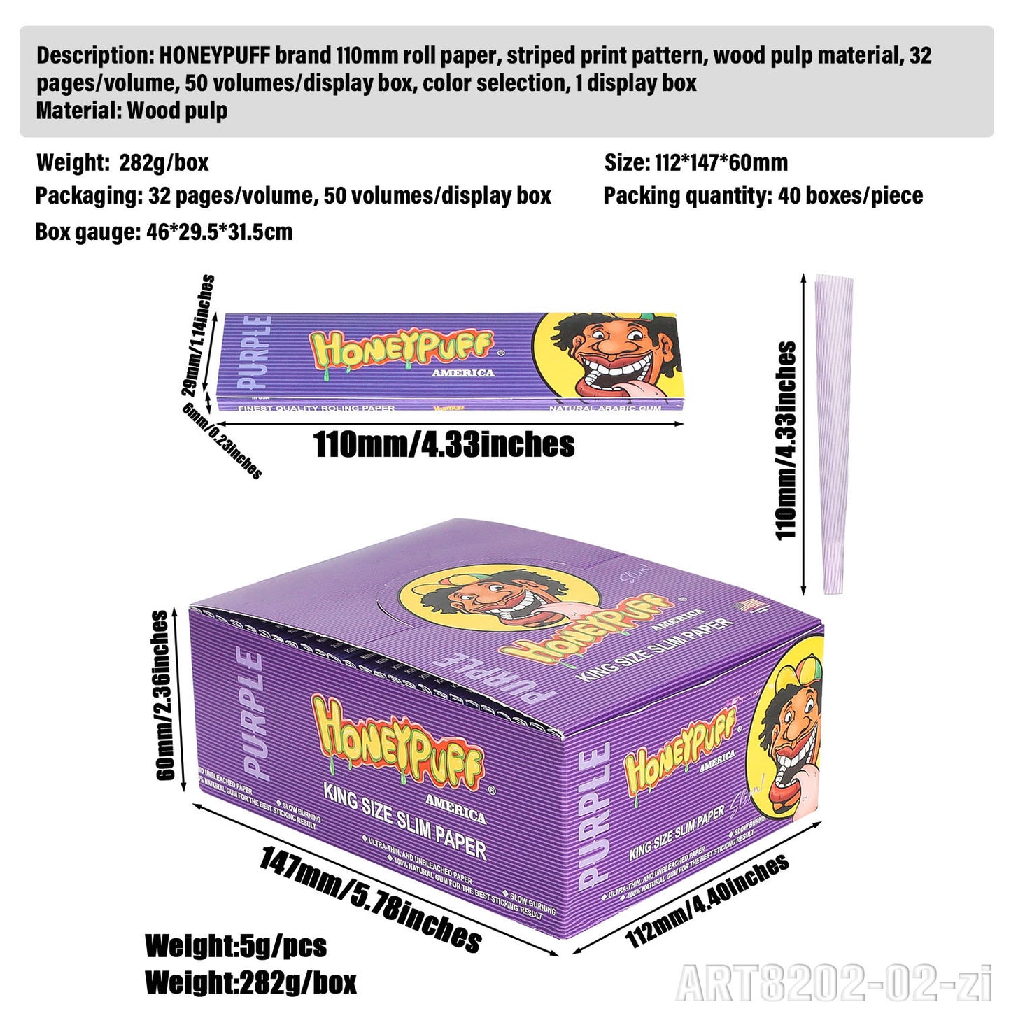 HONEYPUFF 1 1/4 Size Variety Of Flavors Rolling Papers, Slow Burning Cigarette Rolling Papers (32 PCS)