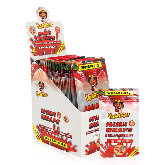 HONEYPUFF Strawberry Flavored Rolling Papers, King Size Cigarette Rolling Paper & Resealable Zip Pack, 5 Pieces / Pack 50 Packs / Box