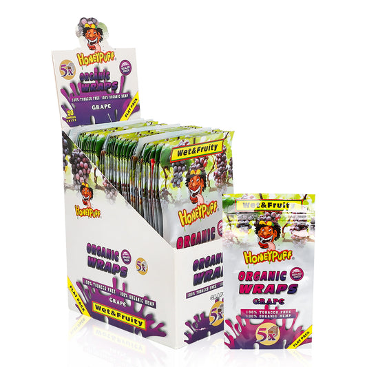 HONEYPUFF Zigarettenpapier mit Traubengeschmack, King Size Zigarettenpapier &amp; wiederverschließbare Zip-Packung, 5 Stück/Packung, 50 Packungen/Box